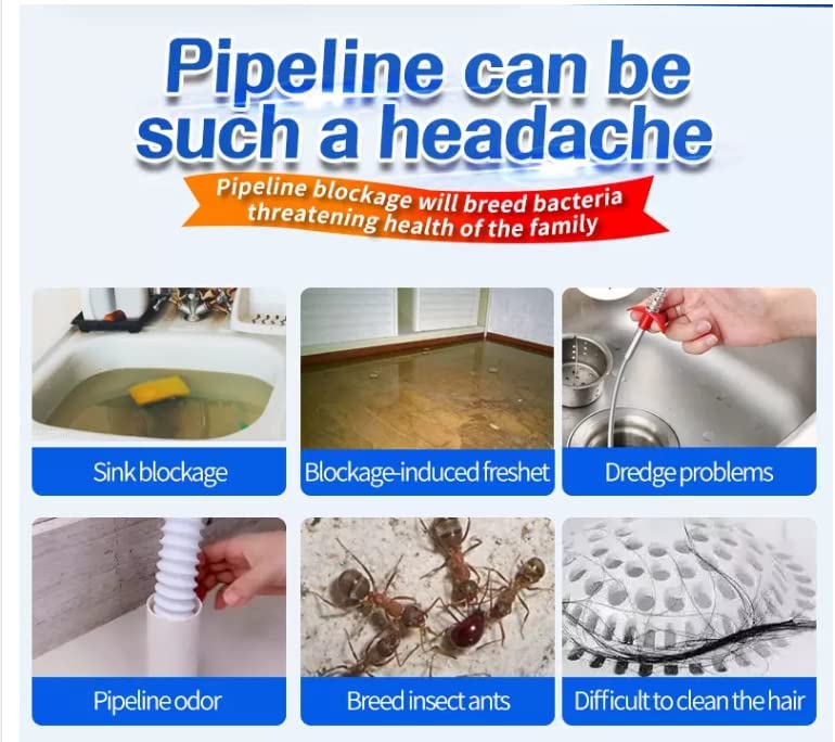 Powerful Sink and Drain Cleaner Powder, Fast Foaming Drain Cleaner for Kitchen and Pipes Cleaning Tool