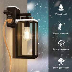 2-Pack Porch Lights Outdoor with UL Certified Outlet, Modern Outdoor Wall Lights Exterior Lighting Fixtures Waterproof, Exterior Wall Sconces Outside Lights for House Front Door Garage