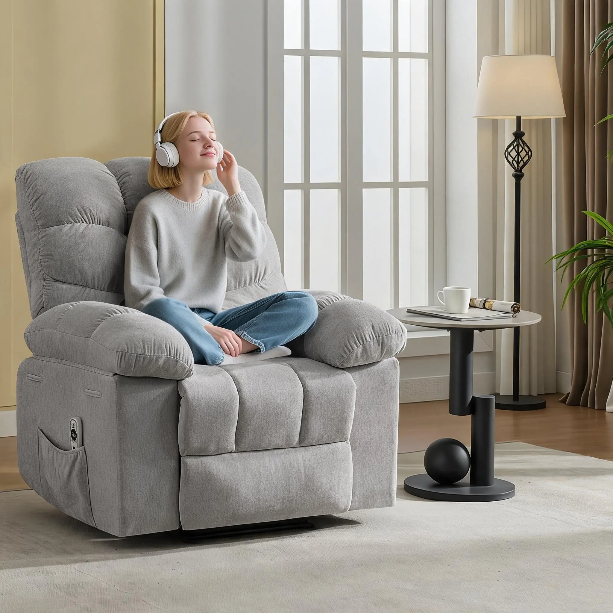 Swivel Recliner Rocking Chair – Upholstered Fabric Lounge Chair with Q235 Steel Frame – Comfortable Nursery Glider for Living Room, Bedroom, Small Spaces – 300 lbs Capacity
