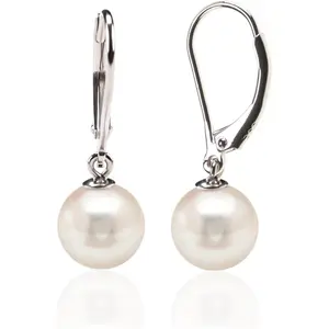 925 Sterling Silver Simulated Shell Pearl Earrings Leverback Dangle Studs
