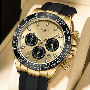 Men's Quartz Chronograph Wrist Watch, Black Soft Rubber Strap Sport Business Dual-Purpose Wristwatch, 3 Color Matching Styles for Daily, Suit & Outdoor Wear