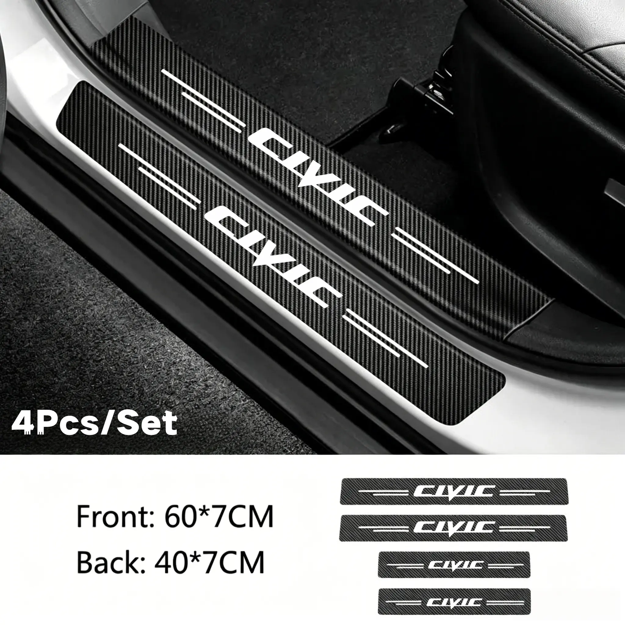 4pcs Car Door Sill Threshold Stickers, Car Accessories Interior, Durable Protection for Honda Civic, Easy Installation, Universal Compatibility, Car Accessories