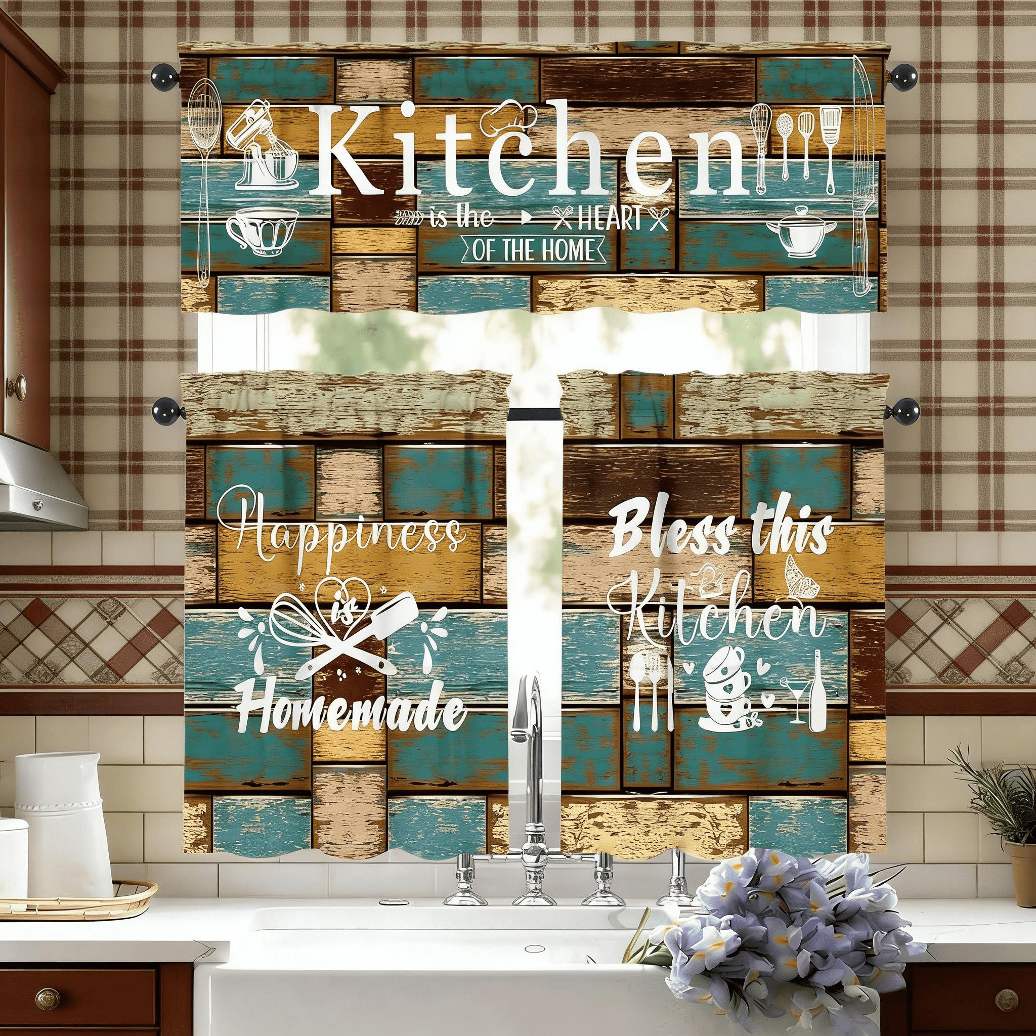 SoftHaven Home Made in USA Vintage Rustic Farmhouse 3-Piece Kitchen Curtains & Valances Set, Elegant Country Style Rod Pocket Window Drapes, Reusable Washable Polyester Home Decor for Kitchen Windows