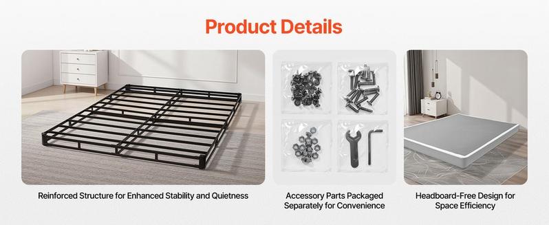 VEVOR Box Spring, Queen Size Bed Frame with Washable Fabric Cloth, Heavy Duty Metal Frame for Queen Bed, 4 in Mattress Foundation, 3500 lbs Max Weight Capacity, Easy Assembly, 79.1 L x 59.4 W x 4 H in