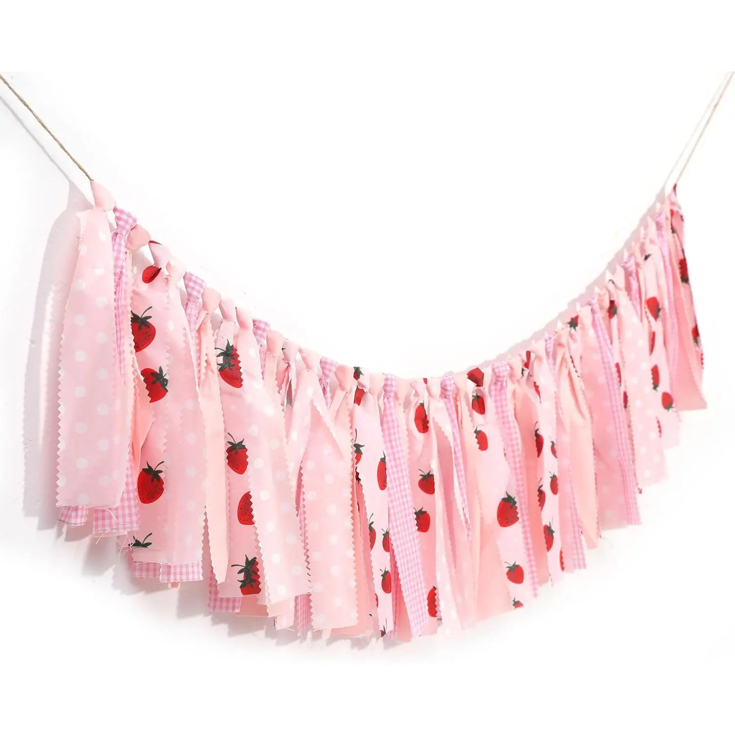 Strawberry Pink Gingham Banner-1, Decorative Charm Photo Banner for Girl's 1st Birthday Party, Happy Birthday High Chair Decor (Festive Party Supplies Backdrop), Embossed