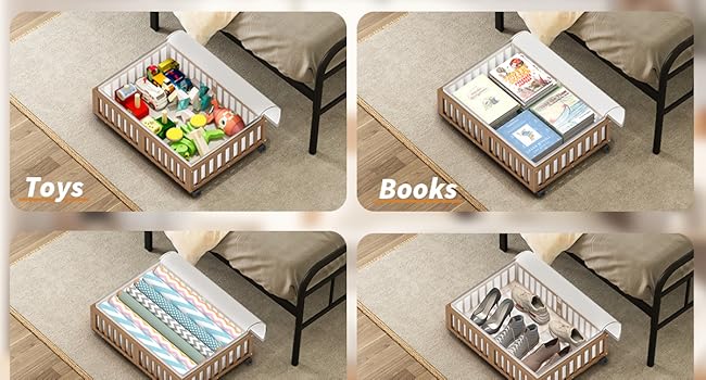 Bed Containers with Wheels, 2 Pack Bamboo the Bed Shoe Bins, Wood Rolling Underbed Drawers Organizer for Bedroom, Closet Clothes Blanket Comforter Crib Toy Walunt Bed Containers with Wheels, 2 Pack Bamboo the Bed Shoe Bins, Wood Rolling Underbed Drawers Organizer for Bedroom, Closet Clothes Blanket Comforter Crib Toy Walunt