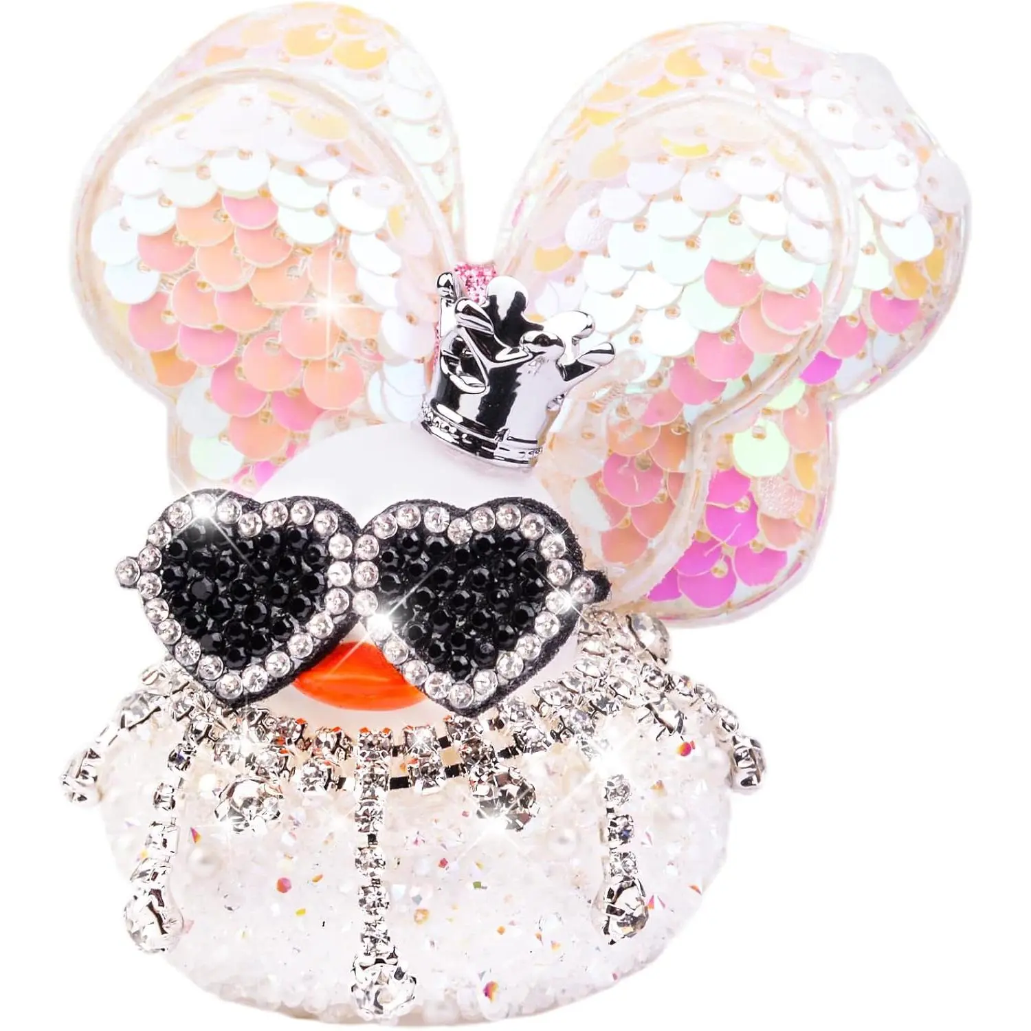 Rubber Duck  Ornaments, Cute Sparkly Rhinestone Rubber  Duck Dashboard Decorations with Shining  and Necklace for   Office Desk