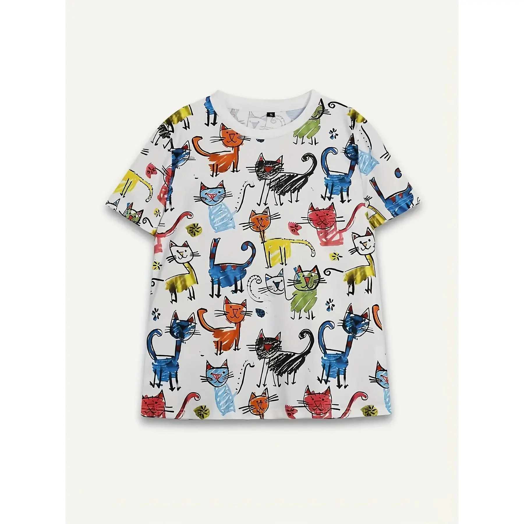 Lady's Colorful Art Print Short-Sleeve Tshirt - Casual Round Neck Women's Clothes & Outdoor Activities