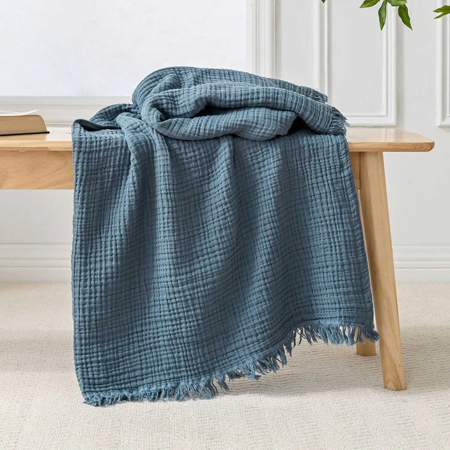 Muslin Throw Blanket 50x65 Inches Cozy Soft Lightweight Pre-Washed  Blanket,   Breathable 4-Layer Gauze Blanket Throw for Sofa Couch Bed, Blue Mirage