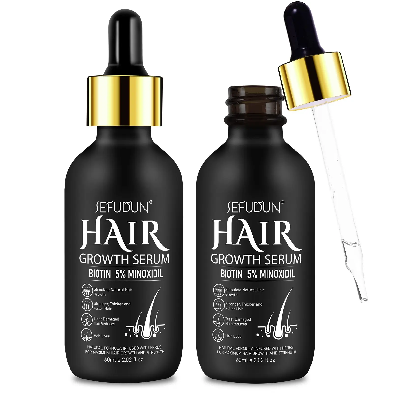 Sefudun 5% Minoxidil Essence Liquid 60ML, Safe Ingredients, Fast Absorption, Hair and Beard Care, Liquid Form, No Ca Prop 65