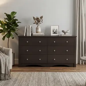 6 Drawer Dresser, Modern Double Dresser, Wide Chest Of Drawers, Accent Storage Dresser Chest Organizers For Living Room, Hallway, Entryway