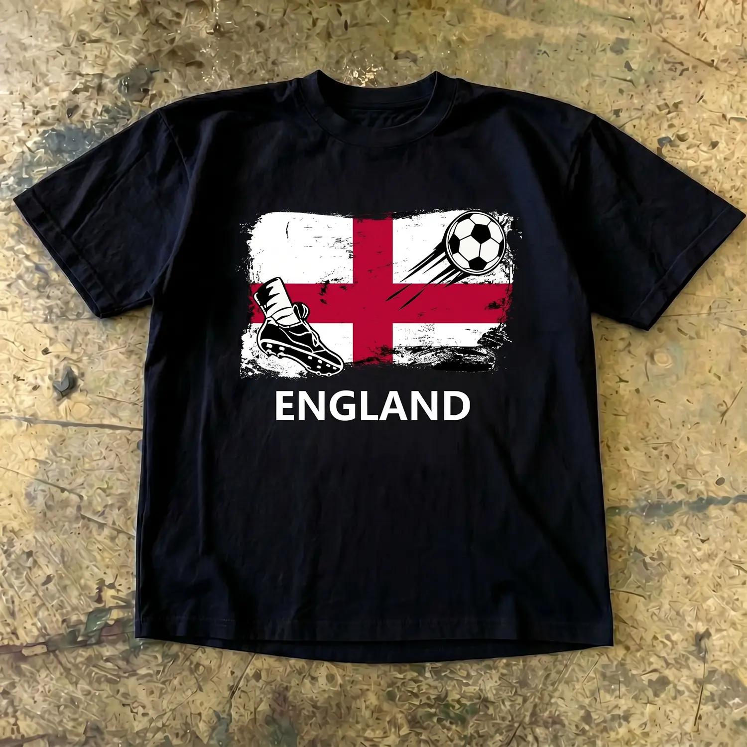 England Football Fan Patriotic Men's T-Shirt, 100% Cotton Short Sleeve Top, Vintage St George Flag Soccer Graphic Print, Sports Match Casual Crewneck Tee for Men. Please read the size chart carefully before placing an order.