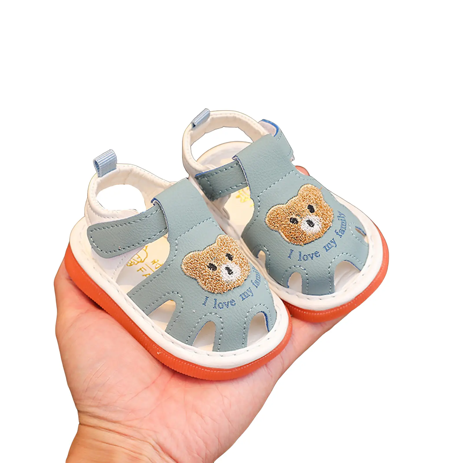 Canrulo Baby Boys Girls Summer Sandals Cute Bear Pattern Squeaky Shoes Non-Slip Newborn First Walking Shoes