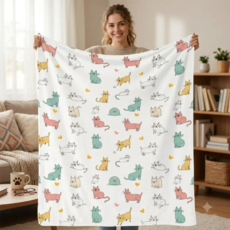 Cat Throw Blanket, Soft Flannel Fleece for Cozy Comfort in Living Rooms and Bedrooms