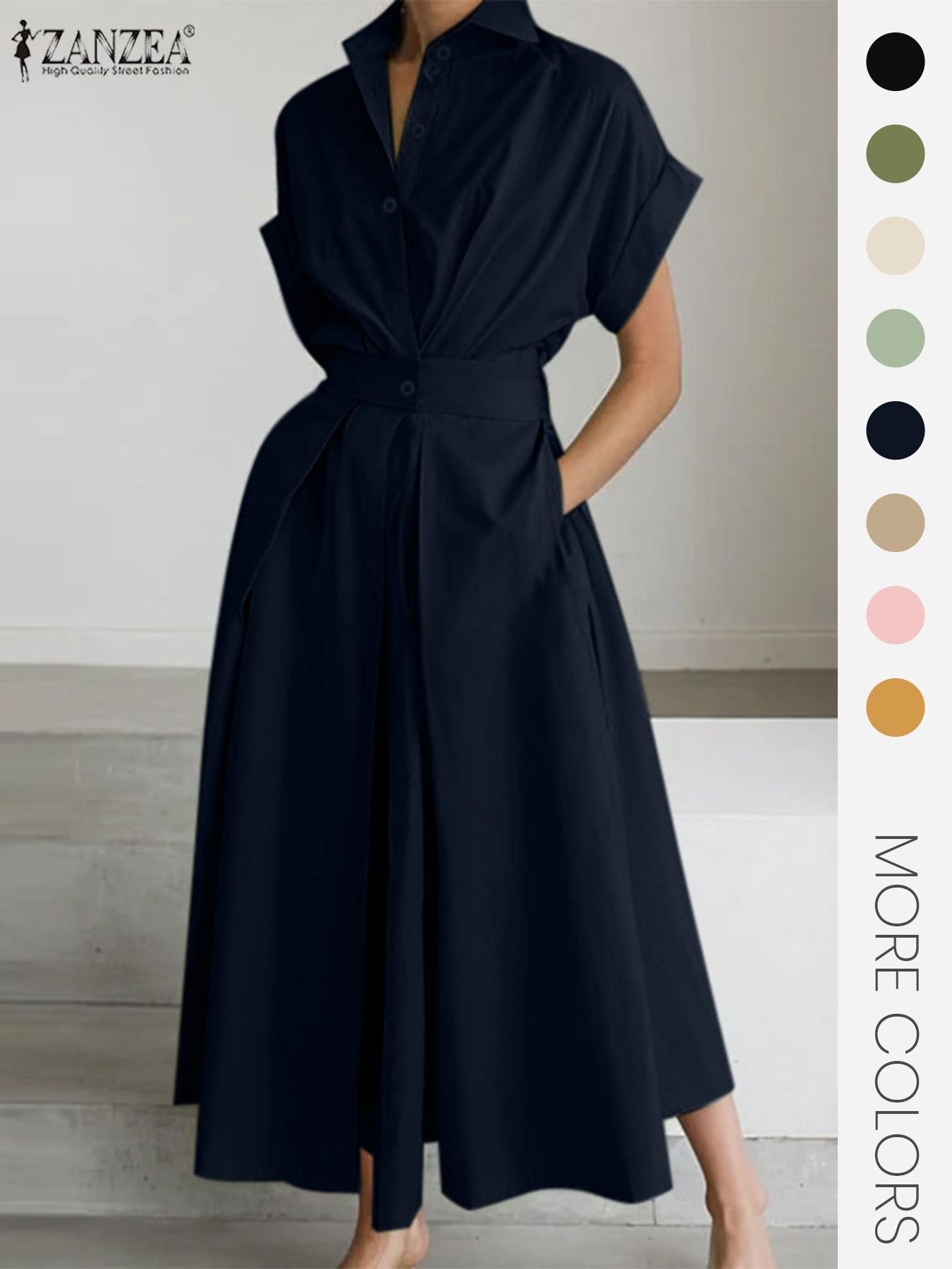 Women's Solid Color Collared Dress, Casual Short Sleeve Dress for Summer, Ladies Clothes for Daily Wear, Womenswear