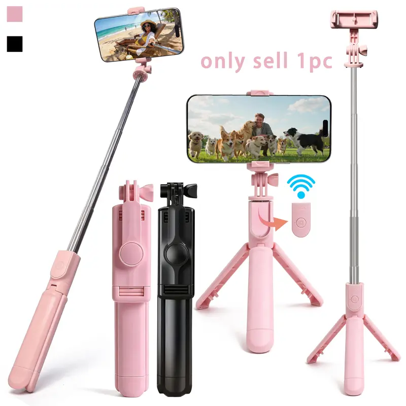 Extendable Phone Selfie Stick with Wireless Remote & 360° Rotating Tripod Stand, Portable, Adjustable, Compatible with iPhone, Samsung & Android Smartphones, Selfie Accessories