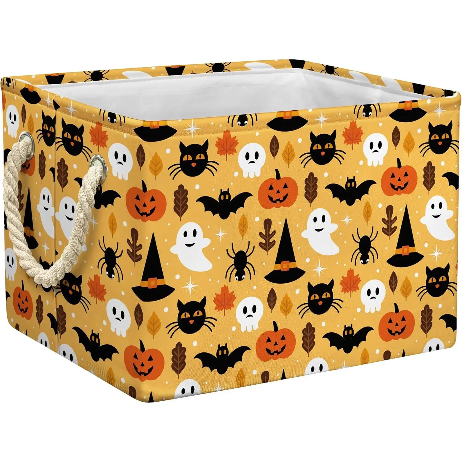 Pumpkin Halloween Basket Orange Black  Boo Spooky Basket with Handles Foldable Cute Halloween Gifts Storage Bins Boxes for Party  Bedroom Decor (Orange, 15x10x10 Inch)