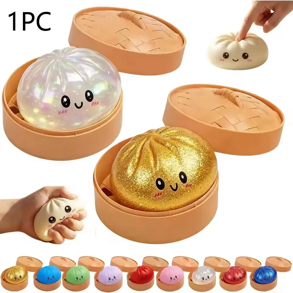 Cute Stress Relief Soft Baozi Stress Balls, Squishy Steamed Bun, Dumpling Soft Toys, Sensory Toys, Squeezable Dough Balls, Random Colors, 1pc