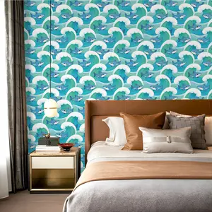 1pc Cartoon Hand-drawn Shark Sea Waves Print PVC Wall Sticker, Peel and Stick Self-Adhesive Sticky Wallpaper Peel and Stick for Wall Decor & Renovation, Suitable for All Rooms
