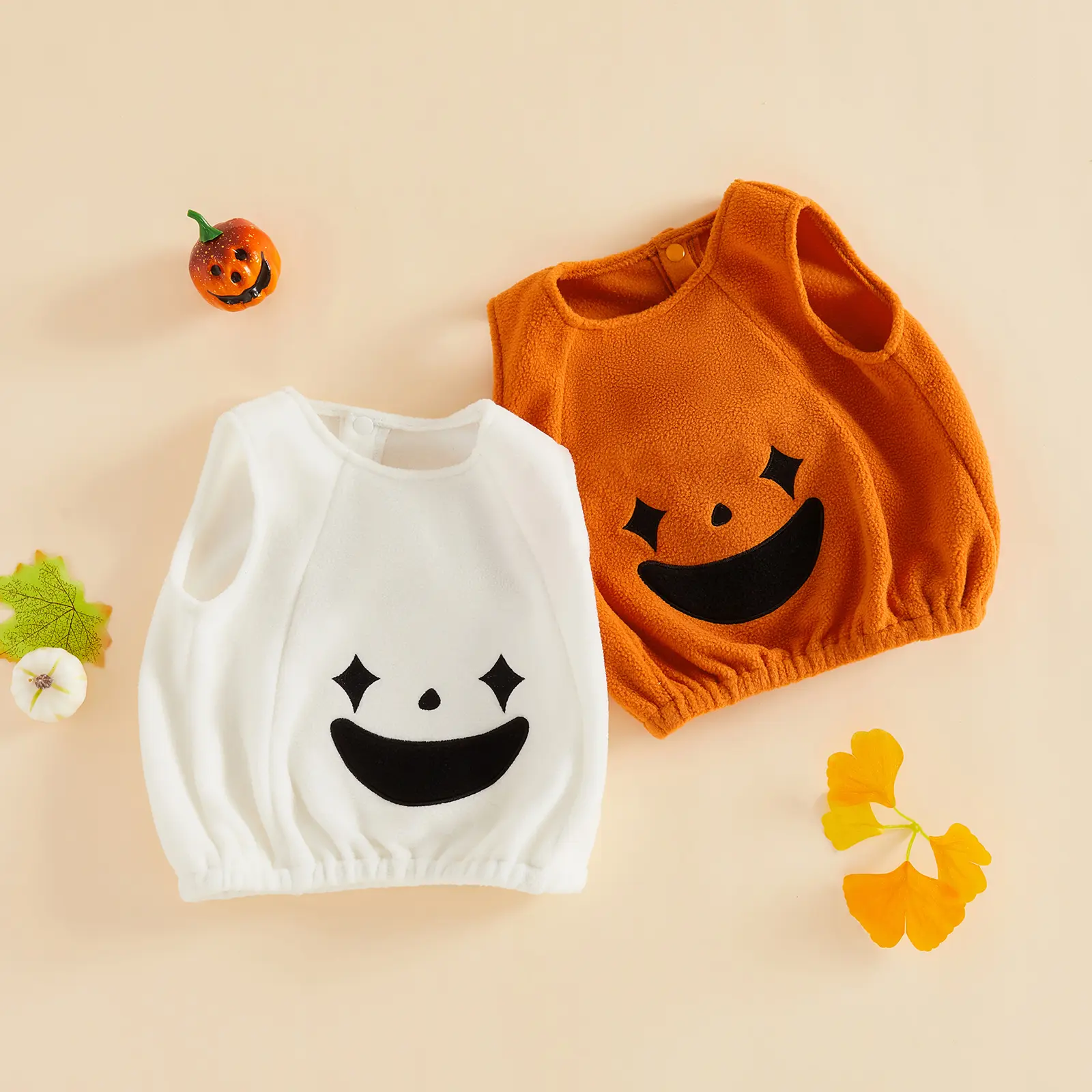 Toddler Baby Little Boys Girls Fleece Vest Winter Sleeveless Pumpkin Costume Zip Vest Fall 6M-3T