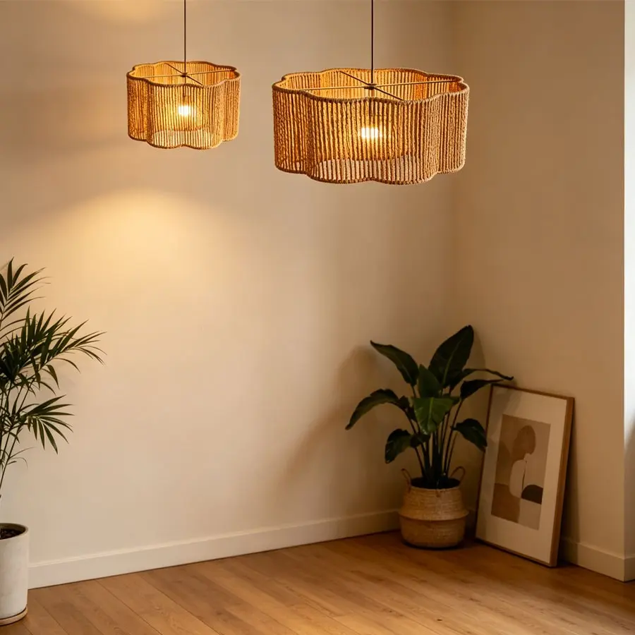 Bohemian Flower Woven Pendant Light Shade, Handmade Paper Rope Lampshade, Vintage Rustic Style, Suitable for Ceiling/pendant Lights, Bedroom/living Room Decoration