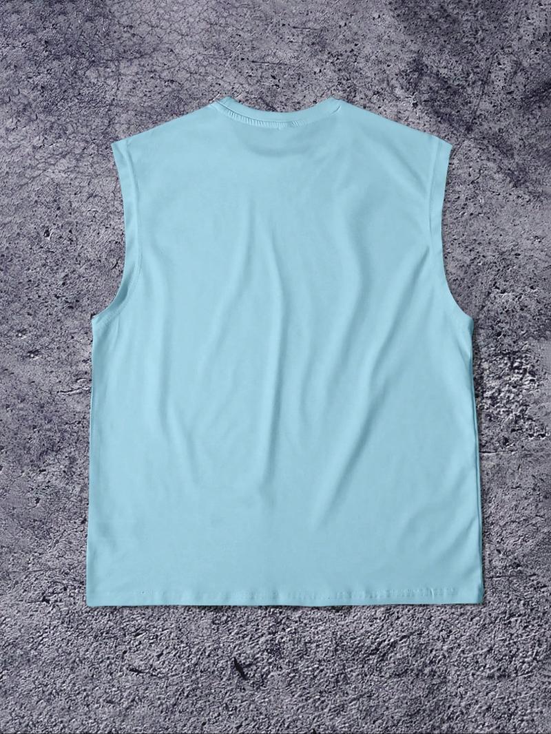 Men's Regular Fit Letter Print Tank Top, Casual Street Wear Sleeveless Round Neck Top for Summer, Men's Top for Daily Wear, Tshirt