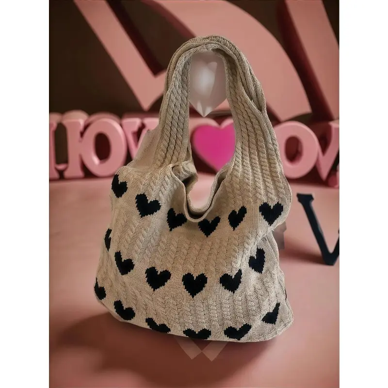 Heart Pattern Crochet Large Tote Bag Lightweight Stylish Summer Beach Gym Daily Outdoor Women Sports Shoulder Handbag, Crochet Fabric, Thoughtful Gift, Gym Bags, Workout Bag