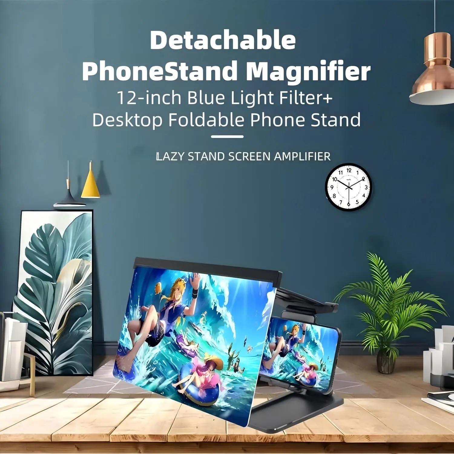 Foldable Phone Stand with 12-Inch Screen Magnifier, Portable HD Amplifier for All Smartphones, Ideal for Movies, Videos, and Reading, Folding Phone Stand