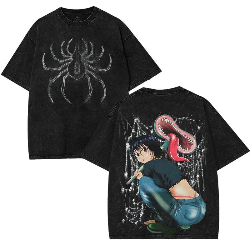 Valentine Shirts Hunter X Hunter HXH Shizuku Murasaki Phantom Troupe Hot Spider 8 Anime Manga Game Double Printed Acid Washed Tee T Shirt Casual Streetwear Graphic Tees Menswear Fashion Tops