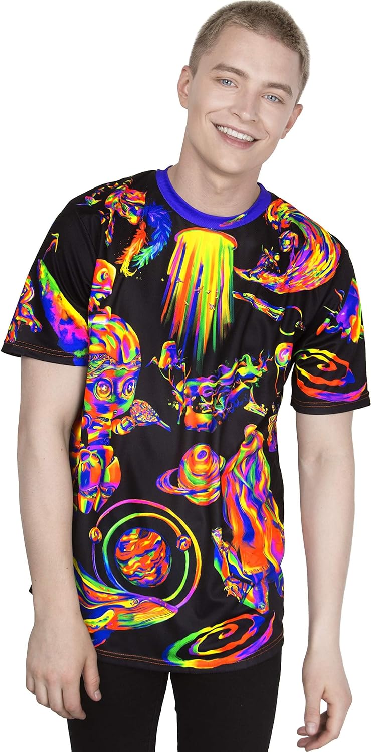 Neon Glow Blacklight UV Reactive Party Rave Handmade Art Tee Sport Top Workout Shirt Women Unisex Men Design T-Shirt