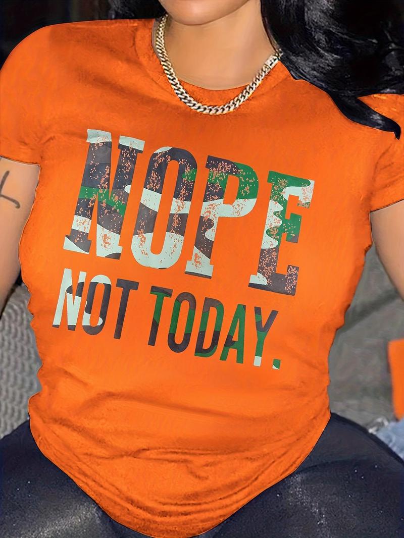 Women's Letter & Camo Print Round Neck Tee, Trendy Casual Graphic Short Sleeve T-Shirt for Daily Wear, Ladies Summer Outfit