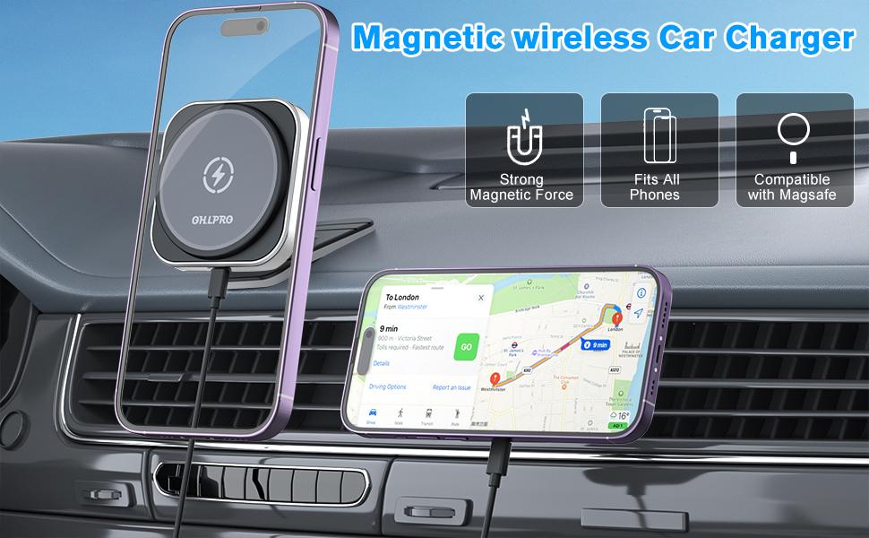 OHLPRO for MagSafe Car Charger, Magnetic Wireless Car Charger Mount with Fast Charging for iPhone 14/13/12 Mini/Pro/Pro Max/Plus, Stick on Dashboard, Air Vent Hook Car Phone Holder, Aluminum OHLPRO for MagSafe Car Charger, Magnetic Wireless Car Charger Mount with Fast Charging for iPhone 14/13/12 Mini/Pro/Pro Max/Plus, Stick on Dashboard, Air Vent Hook Car Phone Holder, Aluminum