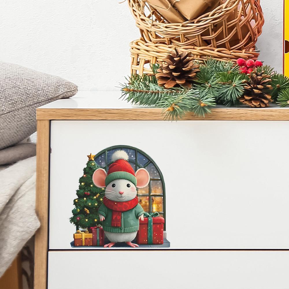 Cute Christmas Small Mouse Wall Stickers Xmas Decoration For Home Noel Navidad Merry Christmas Decor 2025 Happy New Year 2026