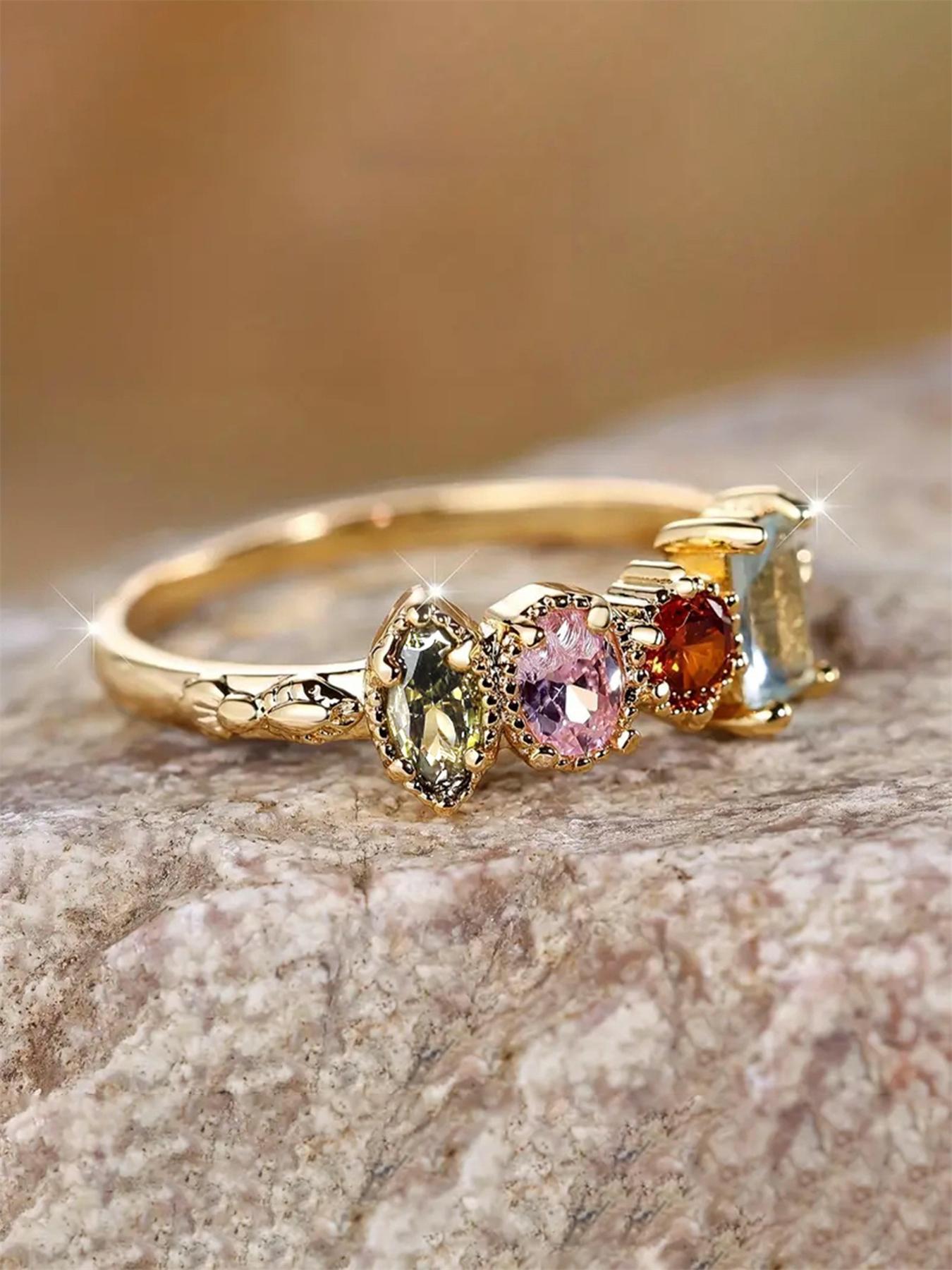 Fashion Colorful Artificial Zircon Decorated Ring, Elegant Glittering Ring, Elegant Rhinestone Decor Jewelry for Women,fashion Jewelry for Party, Daily Clothing Decor, Trendy All-match & Exquisite Jewelry for Birthday Gift