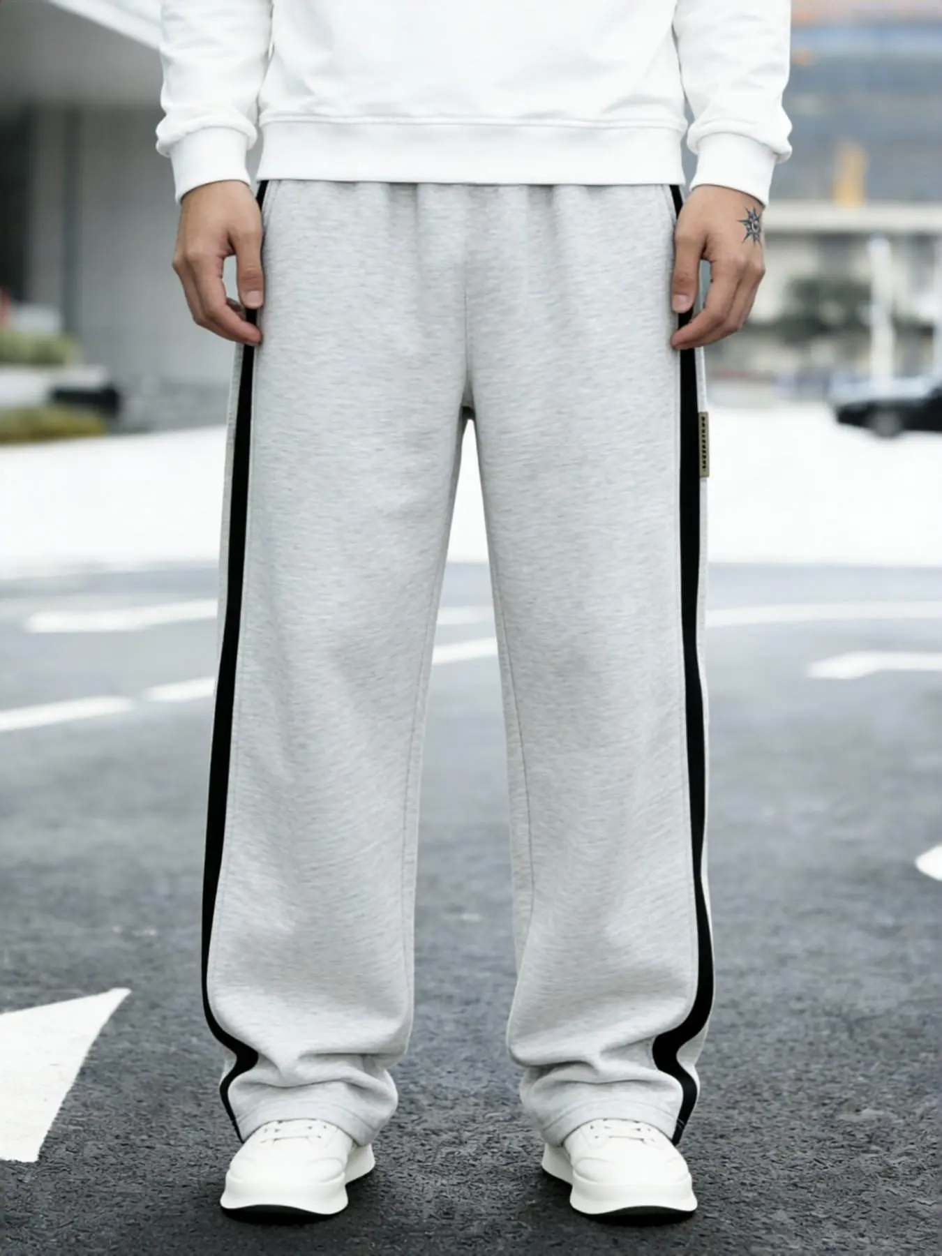 Men's Contrast Side-Stripe Draped Sweatpants, Loose Straight Leg, All-Body Friendly Slimming Pants, Casual Comfy Sweatpants#WideLegSweatpants #MensStreetwear #ContrastStripePants #RetroTrackPants #CasualOutfit #CreamPants #FitCheck #MensFashion