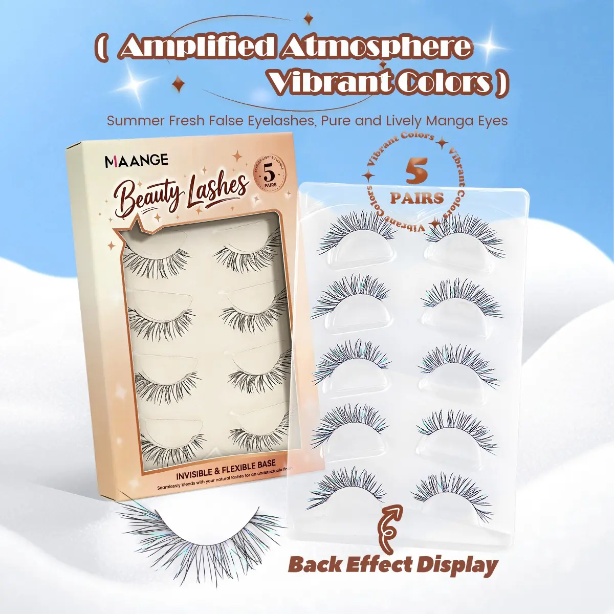 MAANGE 5 Pairs C Curl Shimmer False Eyelashes, Natural Wispy Lashes with Invisible Flexible Base, Lightweight & Reusable, Easy to Apply, Seamless Blend for Everyday & Party, All-Day Comfort, Makeup Tools