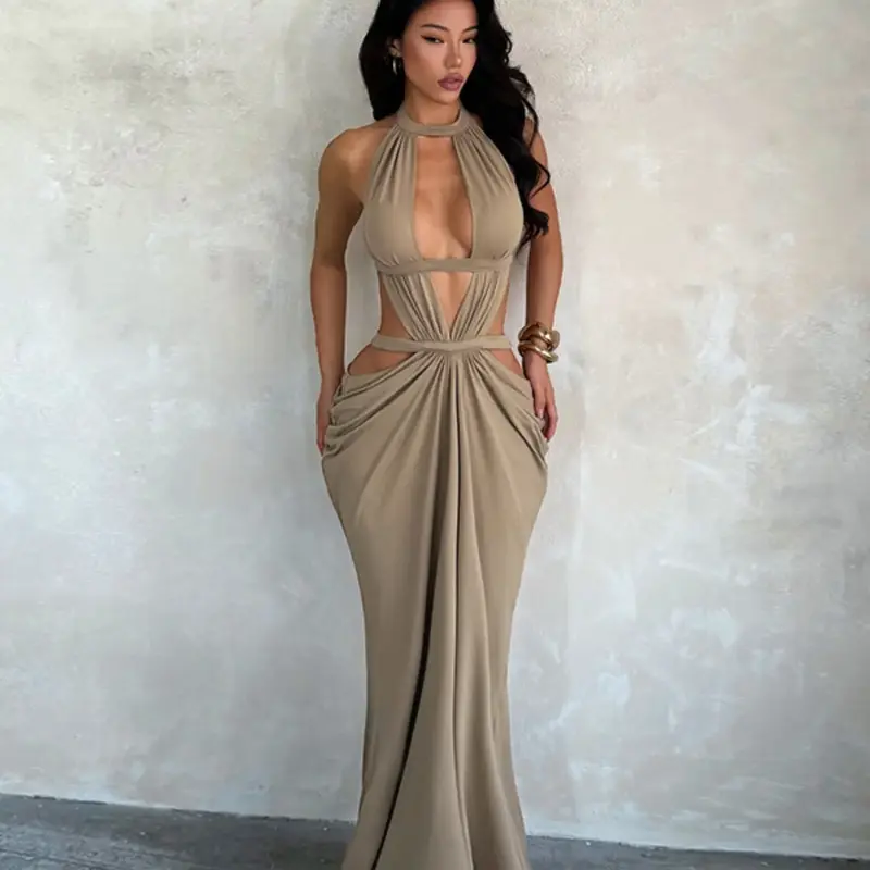 Shimmering Ribbon Vacation Cutout Dress, Party Prom Gown, Elegant Hollow Out Design, Perfect for Summer Parties, Chic and Comfortable Evening Wear