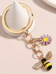 1 PCS Cute Bee & Daisy Keychain,Rhinestone Flower Bag Charm,Sweet Girl Gift