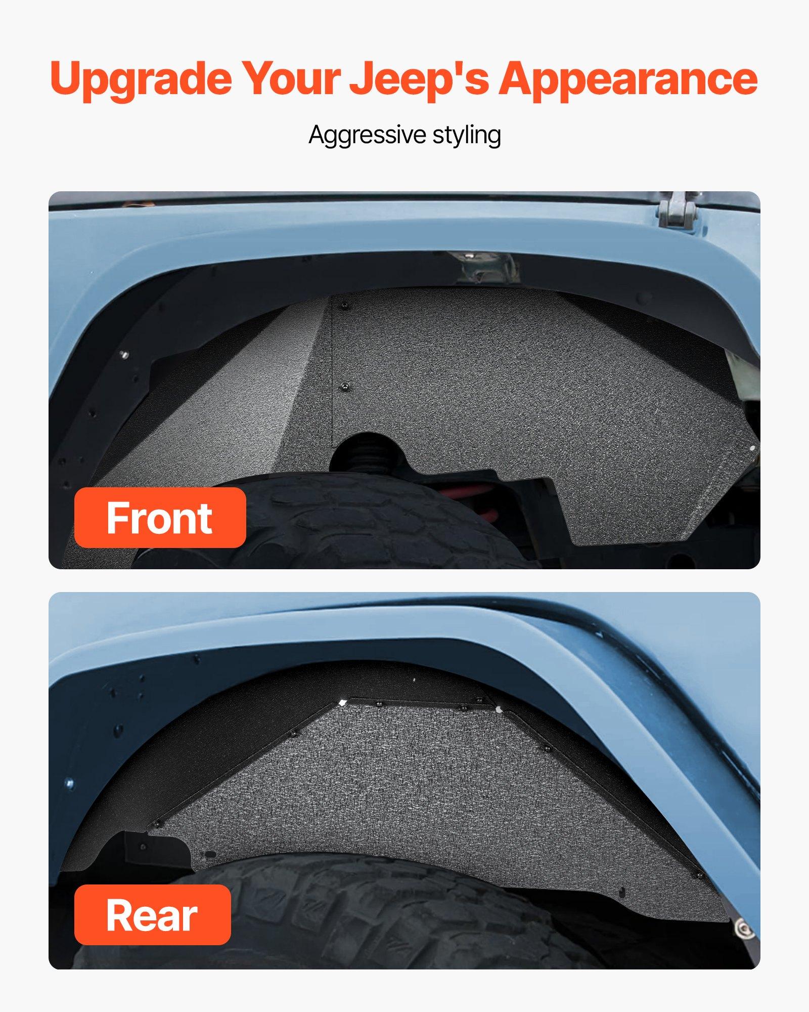 VEVOR Inner Fender Liner, Front & Rear Fender Liner Compatible with 2007-2018 Jeeps JK/JKU 2/4 Doors, Steel Mud Guards Bolt-on Style Fenders Flare, Wheel Well Cover Fenders Flare Liners, Black VEVOR Inner Fender Liner, Front & Rear Fender Liner Compatible with 2007-2018 Jeeps JK/JKU 2/4 Doors, Steel Mud Guards Bolt-on Style Fenders Flare, Wheel Well Cover Fenders Flare Liners, Black