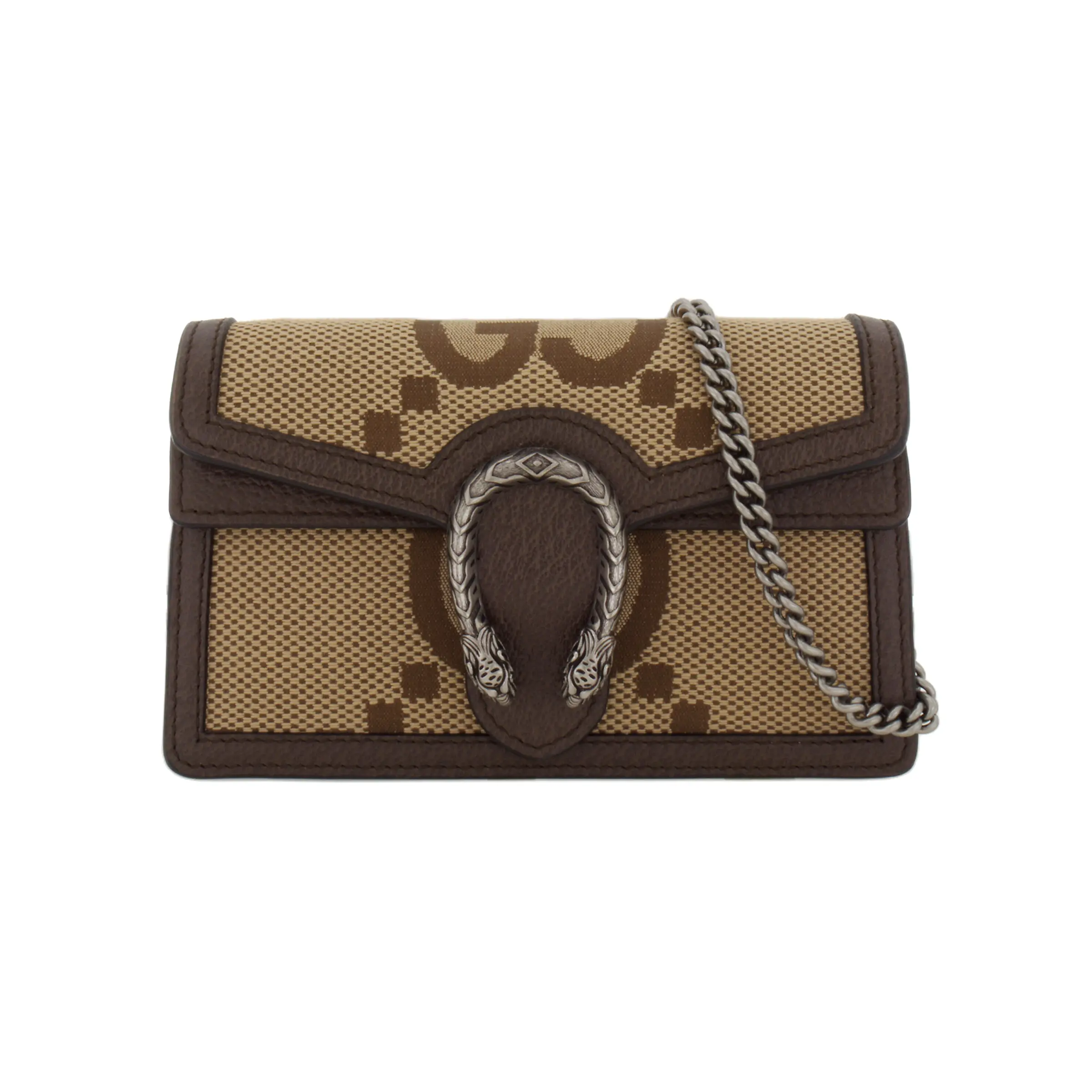 Gucci Dionysus Super GG Monogram Flap Closure Canvas and Leather-Trimmed Chain Crossbody Bag for Women, Beige Brown