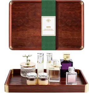 Bubinga  Serving Tray, 14.5"x9.8" Decorative Tray with Brass Corners, Luxury  Decor for Coffee Table, Kitchen & Living Room, Housewarming Gifts for  , Wedding & Bridal Shower