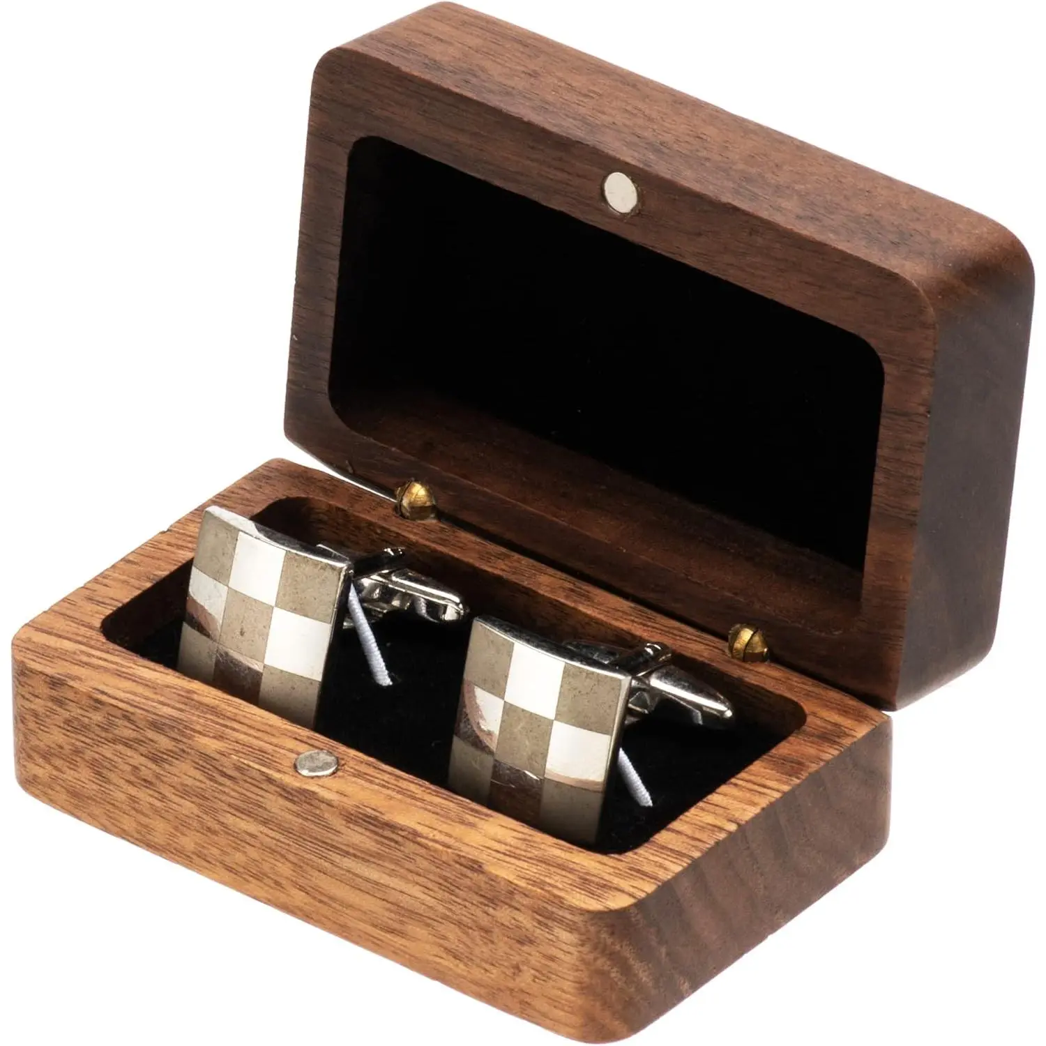 Walnut Wooden Cufflink Box For  Storage,Small Cuff Links Display Case for Men (A)
