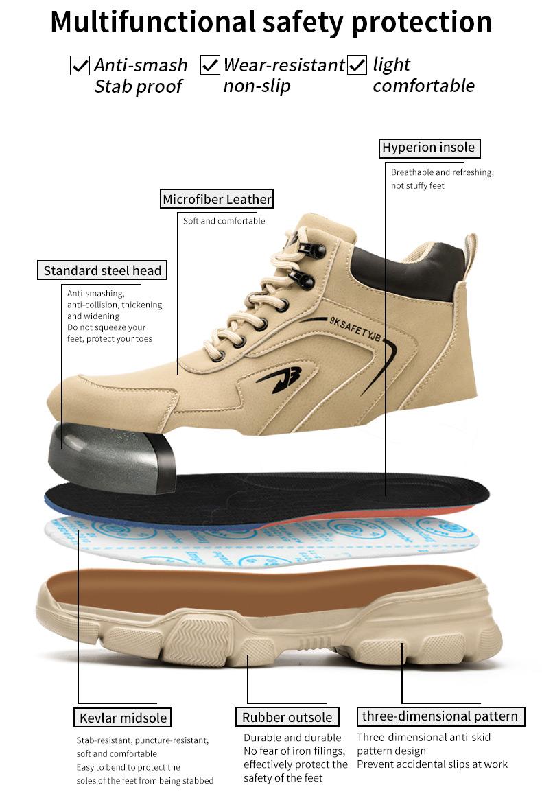 Men's Durable High-Top Steel Toe Safety Shoes, Slip-Resistant, Anti-Puncture, Anti-Crush, Suitable for Work, Industry, Construction, Security, Comfortable & Breathable, Warm for Autumn/Winter Product Model：9193