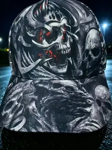 Gothic Skull Print Baseball Cap, Unisex Adjustable Street Style Hat, Breathable Sun Protection, Punk/halloween/everyday Wear