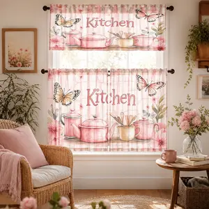 SoftHaven 3-Piece 2D Flat Print Kitchen Curtain Set - Made in USA, Tableware & Letter Pattern, Rod Pocket Valance & Tiers, Premium Polyester, Stylish Window Decor for Cafe, Kitchen Decor Ideas