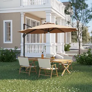 Premium 10ft Solar LED Cantilever Patio Umbrella, 360° Rotation with Heavy-Duty Base, UV Protection, Easy Crank & Tilt, Outdoor Sun Shade for Backyard, Garden, Deck and Poolside