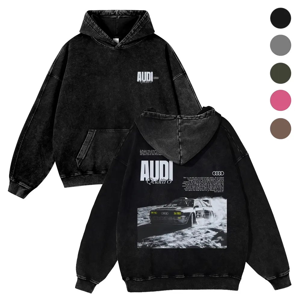 Men's 380g Thick Cotton Vintage Rally Race Car Front-Back Print Hoodie, Casual Tops for Jeans Pairing