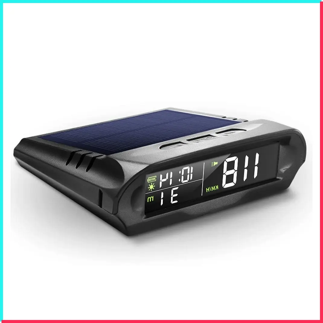 Car Wireless Head-Up Display Solar GPS Digital Speedometer LCD Screen Overspeed Alarm KMH/MPH Time Altitude Temperature Speed