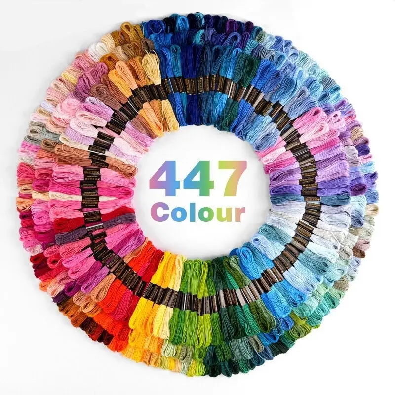 High-Quality Embroidery Thread Set, Rainbow Cross Stitch Threads, 6-Ply DIY Sewing Kit, Beginner-Friendly, 12-447 Colors