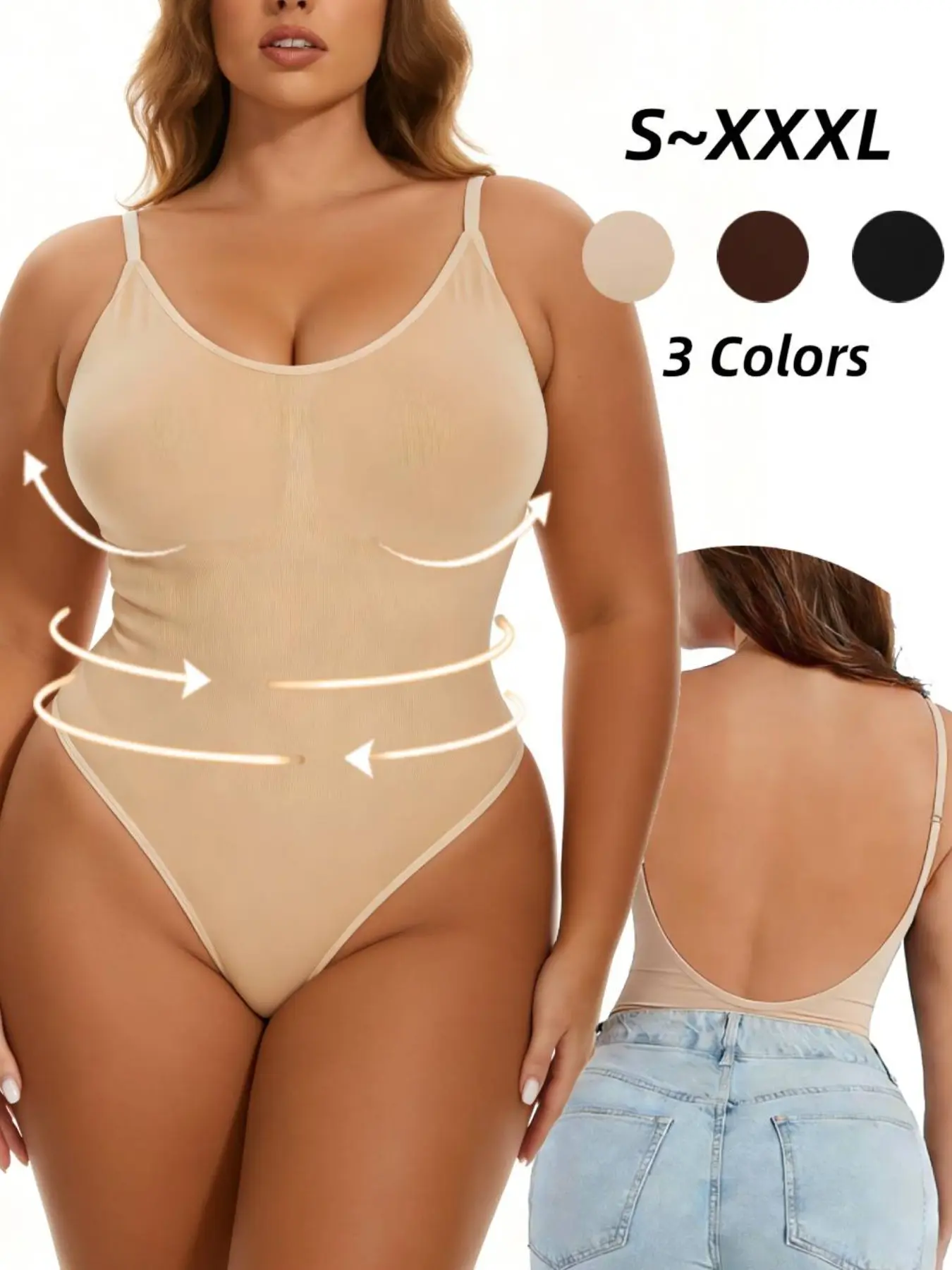 Women's Plain Backless Body Shaper Suit S-Xxxl, Breathable Seamless Thong Panty, Perfect for Dresses, All Seasons Wear